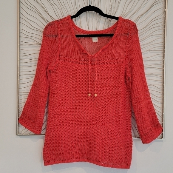 Lucky Brand Millbrae Open Loose Knit Crochet Burnt Orange Sweater Size Medium - Picture 3 of 10